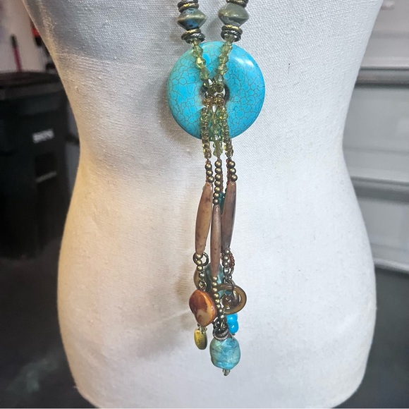 Treska Brand Turquoise and Brown Double Beaded Statement Necklace; EUC! - Picture 7 of 9